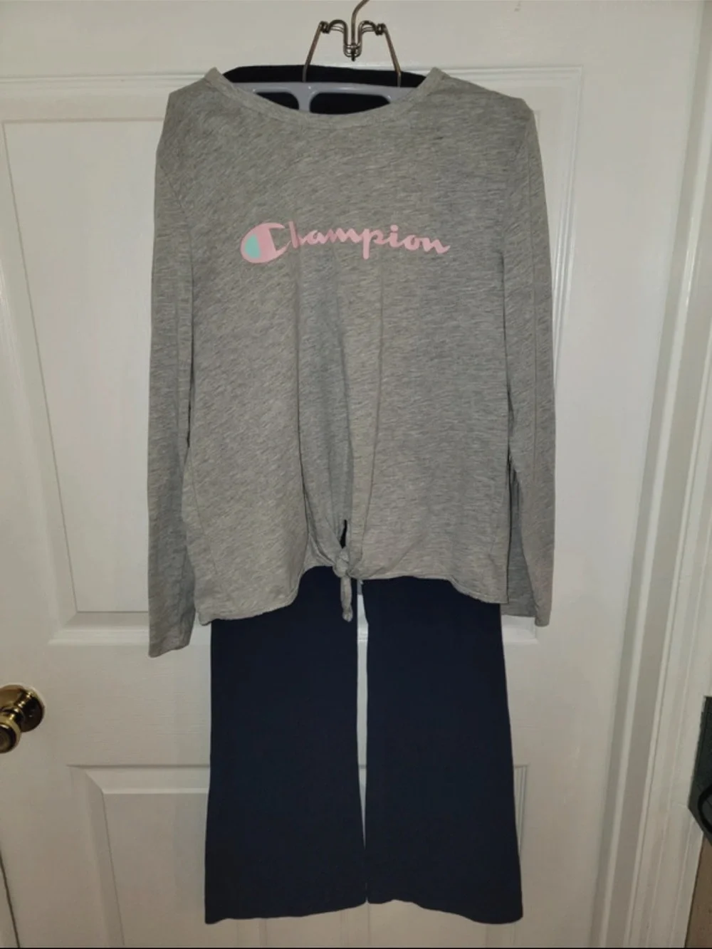 Champion Kids Gray Tie-Front Top with Navy Pajama Pants size 14-16